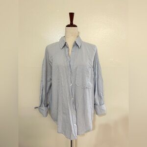 Zara Blue and White Cotton Button Down Blouse